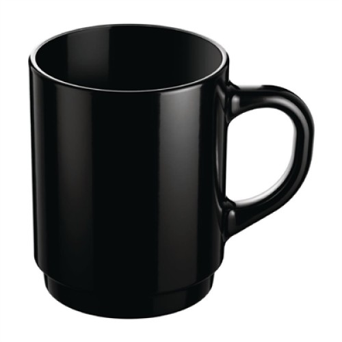 Arcoroc Opal Stackable Mugs Black 250ml (6 Pack)
